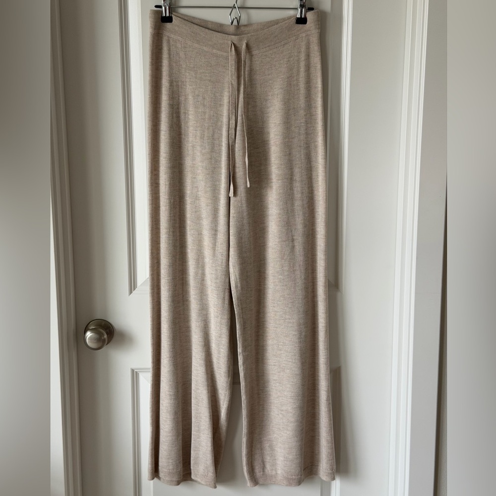 Victoria's Secret Soft Knit Oatmeal Neutral Wide-Leg High Rise Lounge Pants-M - Picture 2 of 15